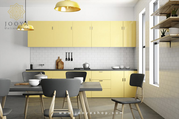 تم آشپزخانه شاد با استفاده از رنگ‌های زرد روشن