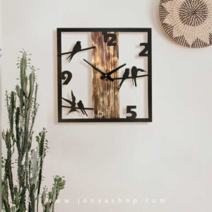ساعت چوبی فلزی طرح پرنده