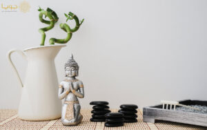 Buddha Figure With فنگ شویی Volcanic Stones Bamboo