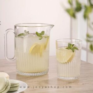 ست پارچ و لیوان شیشه ای شیاردار لیمون