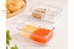 خرید و قیمت ظرف شیشه ای دو خانه با درب اکرولیک لیمون