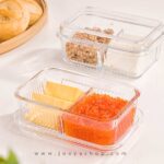 خرید و قیمت ظرف شیشه ای دو خانه با درب اکرولیک لیمون