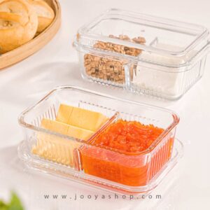 خرید و قیمت ظرف شیشه ای دو خانه با درب اکرولیک لیمون