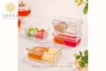 ظرف شیشه ای دو خانه با درب اکرولیک لیمون