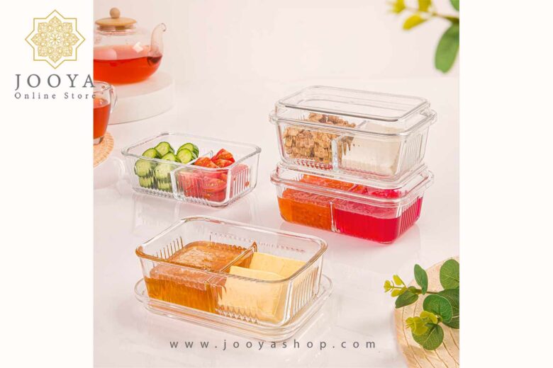 ظرف شیشه ای دو خانه با درب اکرولیک لیمون