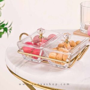 اردورخوری شیشه ای مستطیل استنددار دو خانه با درب اکرولیک لیمون