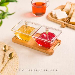 اردورخوری شیشه ای مربع استنددار دو خانه با درب اکرولیک لیمون