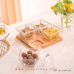 اردورخوری شیشه ای مربع استنددار چهارخانه با درب اکرولیک لیمون