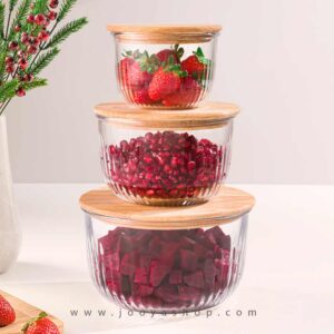 ست کاسه شیشه ای در چوبی لیمون