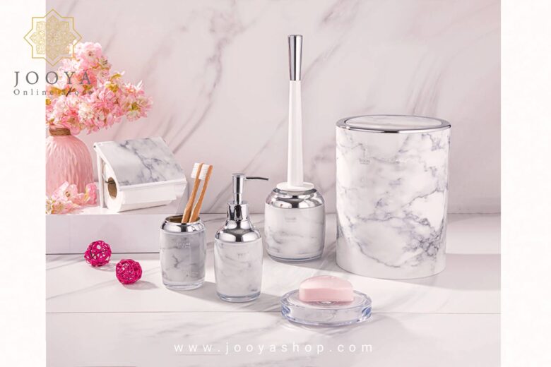 ست بهداشتی رمانتیک طرح ماربل لیمون سفید کروم