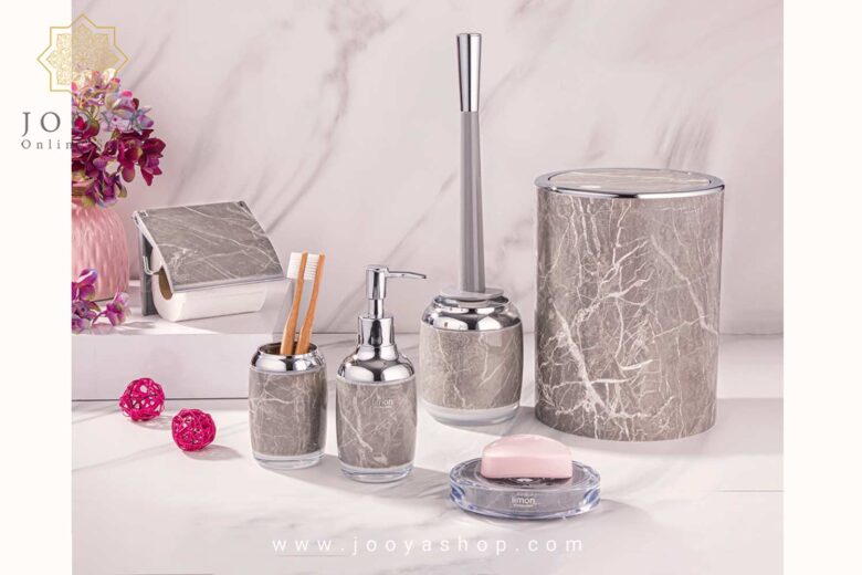 ست بهداشتی رمانتیک طرح ماربل لیمون طوسی نقره ای